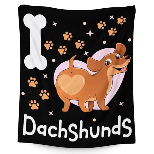 Dachshund Throw Blanket for Adults - 60x80 Inches Twin Size - Soft Fluffy Cozy Blankets Gift - Black Funny Blanket Throws for Bed, Sofa, Winter