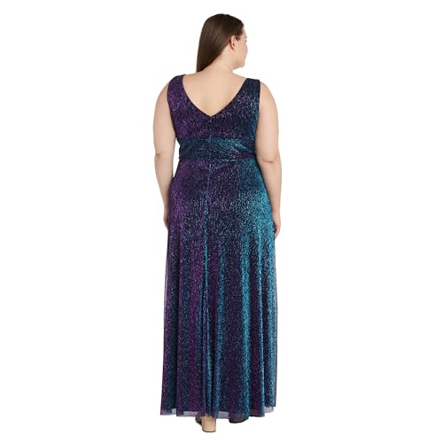 Image of Long Sleeveless Sculpt Waist Iridescent Mesh Dress W /V-Neckline