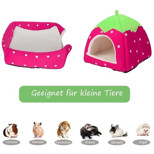 MXYZQDE Meerschweinchen Bett, Kuscheliges Winterhaus für Meerschweinchen Zubehoer, Pinke Erdbeerhöhle Mit Weichem Polster Meerschweinchen Zubehör, Ideal Als Hasenbett Und Ratten Zubehör
