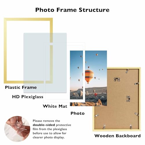 Image of JCJMY 12x16 Picture Frame Gold with 11x14 Mat, Display Photo 11x14 with Mat or 12 x 16 Without Mat, Wall Hanging Large 12 by 16 Frame with Plexiglass, Gold