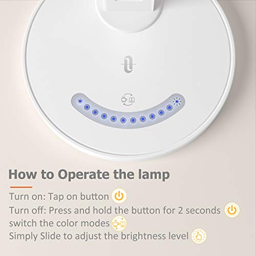 TaoTronics LED Desk Lamp, Eye-caring Table Lamps, Dimmable Office Lamp with USB Charging Port, 5 Lighting Modes with 7 Brightness Levels, Touch Control, White, 12W, Philips EnabLED Licensing Program