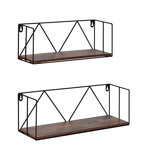 Image of Amazon Brand – Pinzon 2 Pack Rustic Wooden Floating Shelves, Wall Mount Storage Shelf for Bathroom Bedroom Office Kitchen (Set of 2)