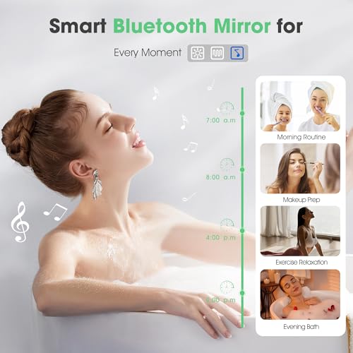 S'bagno 80x80cm Bluetooth-Bathroom-Mirror-with-LED-Lights, LED Bathroom Mirror with Iron Frame, Defogging/ 3000K 4000K 6500K/ Memory, IP44 Waterproof, Toughened Glass, Black - Image 3
