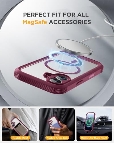 Image of Miracase for iPhone 17 Case 6.3'', Full-Body Bumper Military Drop Protection Outdoor Phone case with Built-in Glass Screen &Camera Control,Easy Installation,No Gap,Compatible with MagSafe,Wine Red