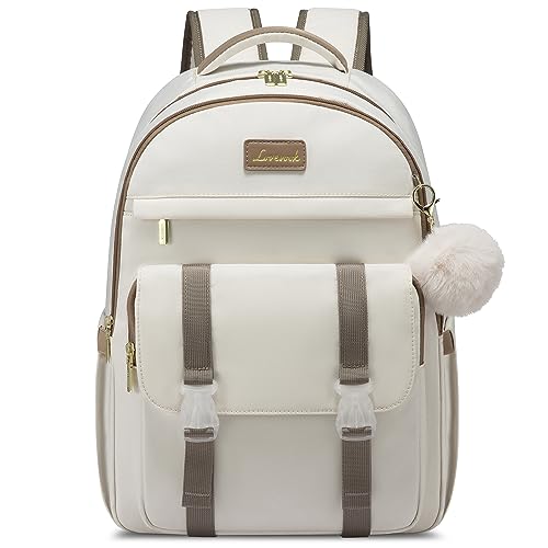 LOVEVOOK School Backpack for Teen Girls, Student Backpack Purse for 14-16 Teenage, Cute Kid Bookbag, Back to School Backpacks Fit 15.6 Inch Laptop, Large College Travel Bag, Beige-khaki