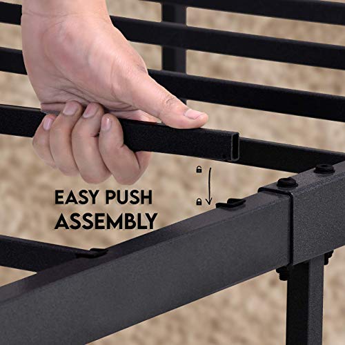 Ambee21 Vintage Queen Metal Bed Frame With Headboard And Footboard Platform/Wrought Iron/Heavy Duty/Solid Metal Slat/Textured Black/No Box Spring Needed/Industrial & Farmhouse #TOP7