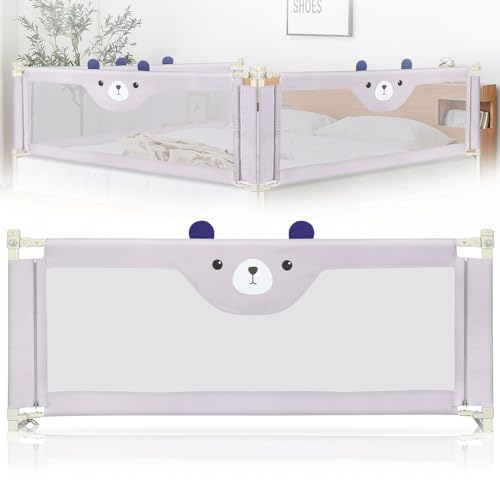 LANTUS Barriera per Letto Bambini 200 cm, Protezione Dalle Cadute Accidentali, Altezza Regolabile, per Letto di Famiglia e Lettino,Grigio - 200 * 100 * 26 cm - Orsetto