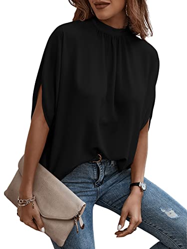 Verdusa Women's Tie Back Dolman Sleeve Blouse Top Casual Dressy Mock Neck Going Out Tops4
