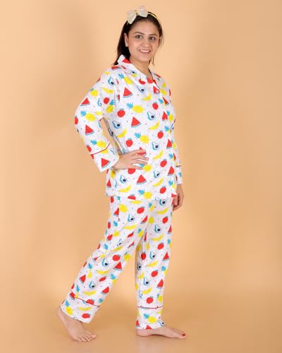 Image of The Mom Store Pajama Set for Women | Soft Cotton Breathable Nightwear for Comfortable Sleep | Stylish Elegant Sleep Suit & Lounge Wear for Womens | Everyday Nightsuit | Shirt Pyjama Set for Women