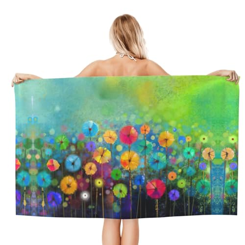 Serviette de bain microfibre fleurs style abstrait