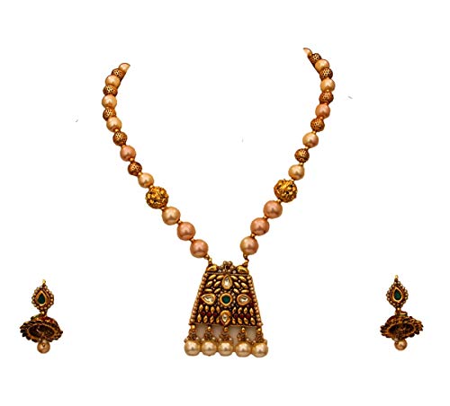 Collar de perlas pendientes Jhumki joyería de boda artesanal oro de 18 quilates