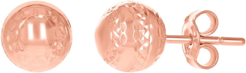 14k Rose Gold Womens 8mm Ball Stud Earrings Ball Earring for Women