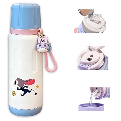 水筒 子供 600ml 真空断熱 漏れ防止 大容量 軽量 ストロー 直飲み ストラップ付き 子供用コップ 一杯三飲 316ステンレススチール 保温保冷 魔法瓶 コップ飲み スポーツボトル 保温カップ 小学生 女の子 男の子 可愛い 子ども 幼稚園 キッズ