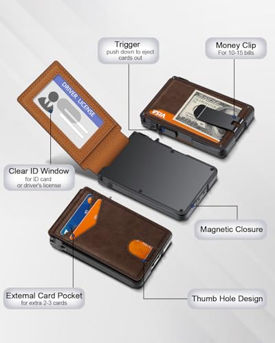 Image of ZALVEX Wallet for Men, Mens Minimalist Wallet 9-13 Cards, Slim Compact Wallet with Money Clip & ID Window, RFID Blocking Smart Pop Up Card Wallet, Metal Aluminum Credit Card Holder Bifold Wallet