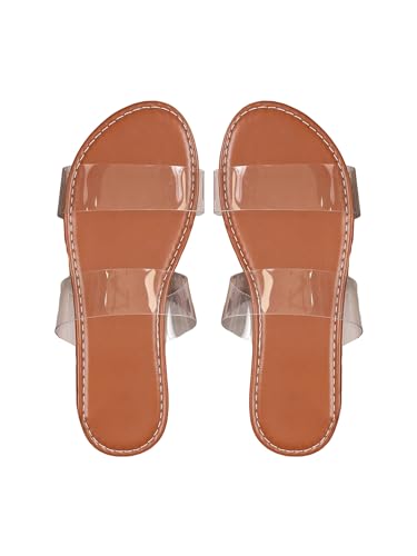 GORGLITTER Women's Clear Sandals Open Toe Transparent Two Strap Sandals Clear Slide Sandals