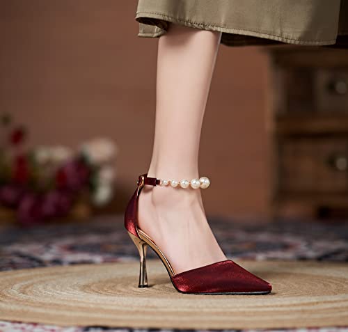 LizFoYa Women D’Orsay Sexy High Heels Evening Bridal Wedding Formal Pump Shoes with Pearls Ankle Strap4