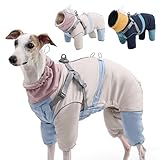 PlentiVive Dog Snowsuit with Built-in Harness, 4-Leg Full Body Winter Coat, Fleece Lined Puffer Jumpsuit with Back Zipper & Reflective Trim for Small Medium Large Dogs (Pink, Large)