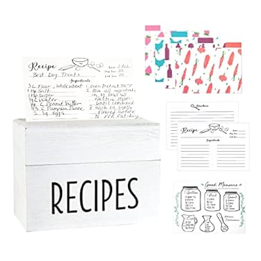 AMAZON - Outshine White Wooden Large Recipe Box with Cards and Dividers|Farmhouse Wood Recipe Box 4×6 Recipe Cards and Box Set|Vintage Recipe Box Dividers|White recipe box personalized|Farmhouse recipe box set