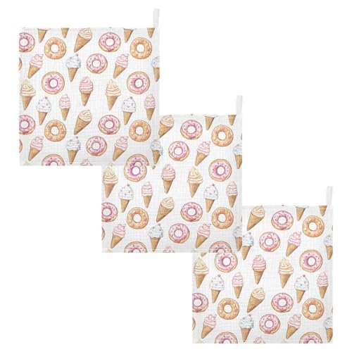 vvfelixl Baby Muslin Washcloths Donuts and Ice Cream Baby Burp Cloths Cotton Babys Face Towel for Newborn Infants Boys Girls Soft and Absorbent 11.8 X 11.8 in, 3 Pack2