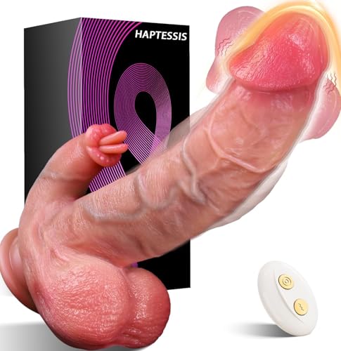 Thrusting Dildo Vibrator Sex Toys Lifelike Heated Curved Dildo with 10 Wave Thrusting & Licking Vibration for Anal & G-Spot Stimulation Soft Silicone Dildos with Suction Cup Adult Sex Toys for Women