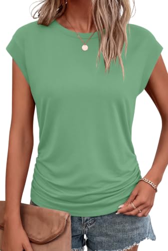Image of Bliwov Womens Summer Tops Cap Sleeve Crew Neck Casual T Shirts