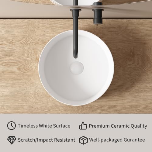 Évier de salle de bain rond en céramique blanche de 35cm pour vasque à poser - 6