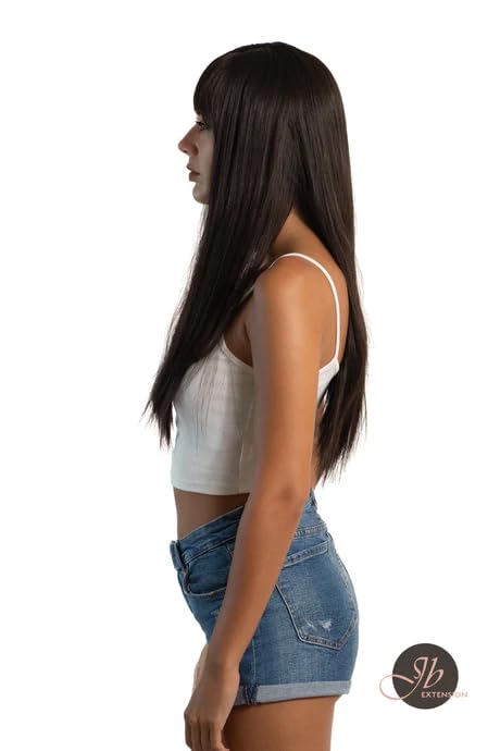 Miniatura 5 de LUNA - Peluca larga y lacia de color negro natural con flequillo completo, para usar y llevar, sin pegamento, pelucas sintéticas naturales para uso