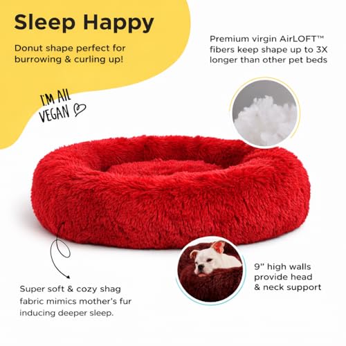 Image of ZEXSAZONE Red Plush Dog Bed Summer - Anti-Anxiety Round Donut Pet Bed with Raised Edges | Soft Faux Fur Calming Bed for Puppies, Cats & Small Dogs | Machine Washable