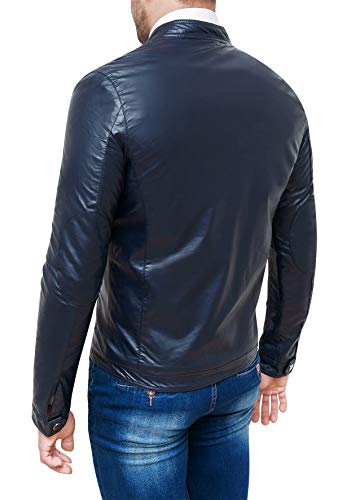 Veste moto homme casual bleu foncé : confort et style en faux cuir - 4