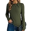 Dokotoo Womens Tops Business Casual Outfits Long Sleeve Shirts Mock Neck Twist Knot Slim Fit Soft Stretch Tees Blouses