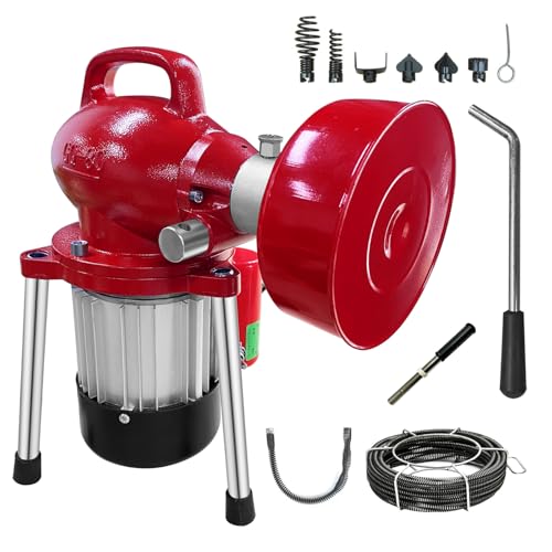 GAMWATER Drain Cleaner Machine 40FT, 350W 2 Cables, Electric Drain Auger for 3/4' to 4' Pipes, Electric Drain Auger with 6 Cutters for Toilet, Sewer, Bathroom, Sink and Shower