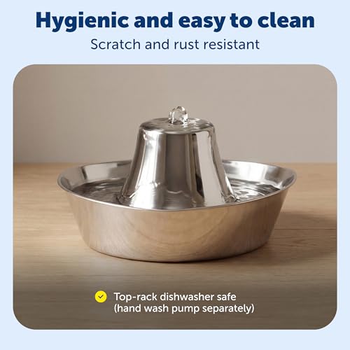 Image of Seaside Stainless Pet Fountain with Extra 12-Pack of Carbon Filters and | 60 Oz Capacity, 360-Degree Flow, Triple-Filter with 2.5x More Activated Carbon, Scratch /Rust-Resistant Stainless Steel