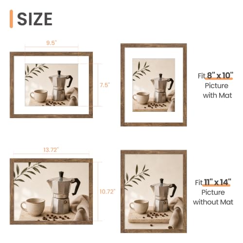 Image of upsimples 11x14 Picture Frame, Display Pictures 8x10 with Mat or 11x14 Without Mat, Wall Hanging Photo Frame, Rustic Brown, 1 Pack