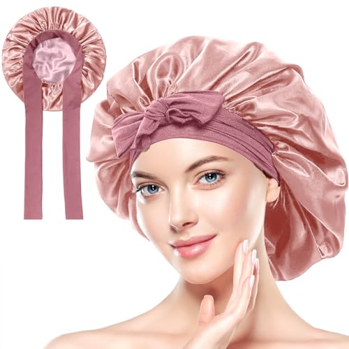 Bonnet de douche en satin double couche Merdia : confort et maintien doux