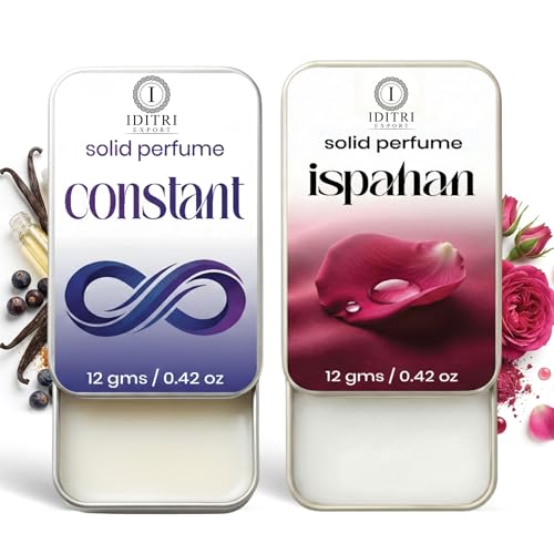Image of IDITRI EXPORT Solid Perfume |Constant&Ispahan Alcohol Free Wax Perfume Balm, Long Lasting | Pocket Tin 12g, Pack Of 2| Non Greasy Smooth Glide, Travel Friendly Men And Women