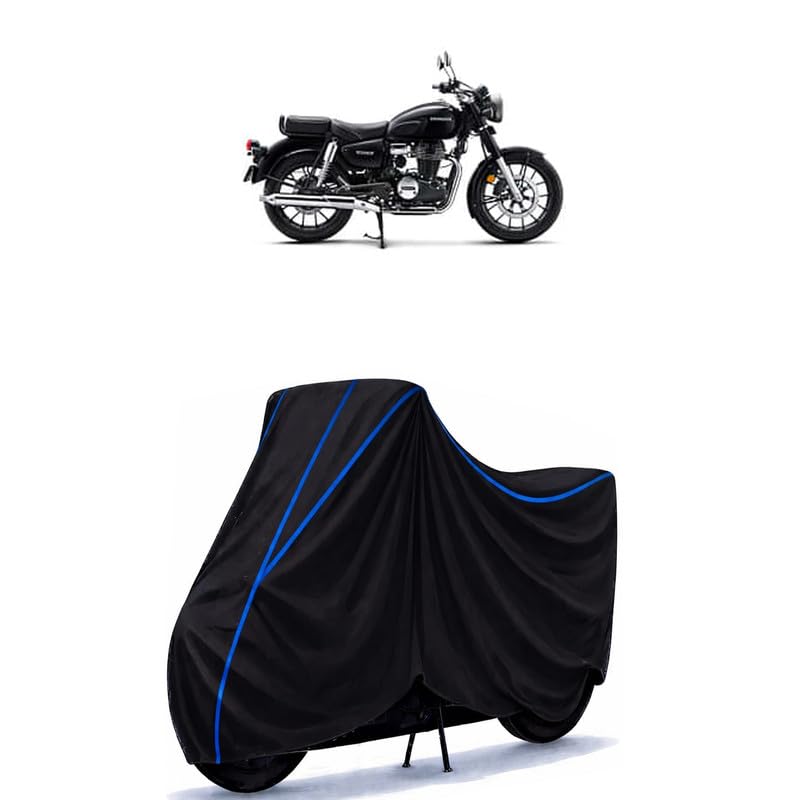 Image of CB 350 Bike Cover Water Resistant Universal Motorcycle Rain | Heavy Duty UV Protection, Dust, Scratch Indoor Outdoor All Weather with Black Blue Piping Elastic