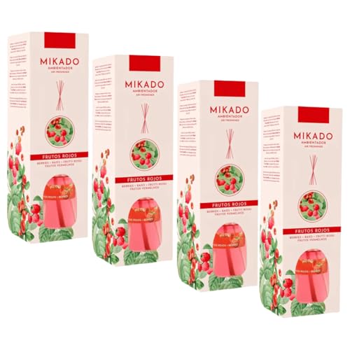 Pack de 4 Ambientadores Mikado 100 ml -Frutos Rojos-Aroma floral y envolvente para tu hogar.