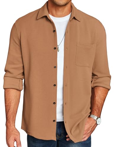 COOFANDY Men's Long Sleeve Shirt Jacket Casual Stylish Shacket Lo...