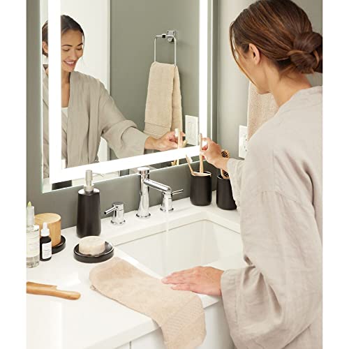 Idesign Ceramic Earth Collection Toothbrush Holder With Paulownia Wood Divider, One Size, Matte Black/Natural #TOP4