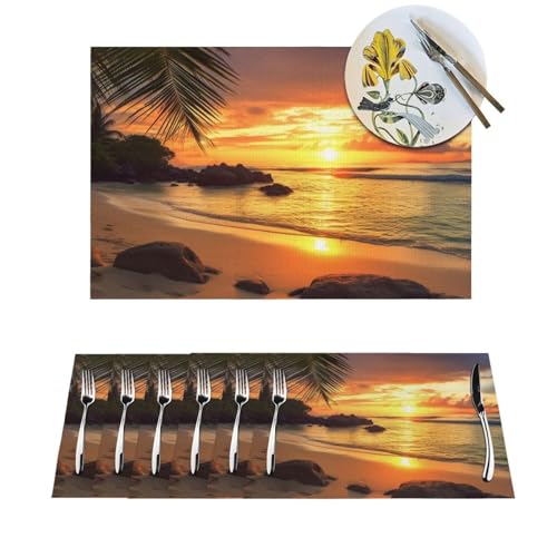 Lot de 6 sets de table en PVC tissé tropical plage et coucher de soleil