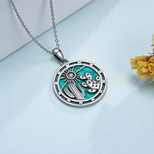 TYSO Western Necklace 925 Sterling Silver Cactus/Bull/Lightning Bolt/Horseshoe Turquoise Country Pendant Jewelry Gift for Women4