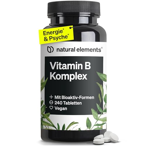 natural elements Vitamin B Komplex – 240 Tabletten – mit 8 essenziellen B-Vitaminen & Kofaktoren – mit Bioaktiv-Formen – vegan, hochdosiert – laborgeprüft