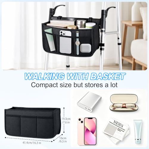 Image of Folding Walkers for Seniors with Basket: Standard Walkers for Seniors Lightweight Portable Walker Adjustable Height Standard Upright Walker for Elderly Disabled Bariatric (Sliver + Black)