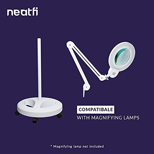 Neatfi 6-Wheel Rolling Base Floor Stand, Compatible For Led Desk Lamp And Magnifying Lamps, Versatile Stand For Work, Study, And Needlework (White) #TOP5