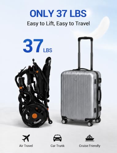 Image of Aotedor Carbon Fiber Electric Wheelchair for Adults, 37lbs Lightweight Foldable Power Chair, 15Miles Range, All Terrain Airline Approved Motorized Wheelchair for Seniors Travel