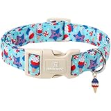 Maca Bates - Collar de perro para perros del 4 de julio, ajustable, duradero, suave, bandera estadounidense, collar azul patriótico, regalo para el Día de la Independencia, para niños, niñas, machos