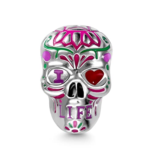 Image of GNOCE Skull Charm Bead Silver Pendant Dangle Charms fit Bracelet /Necklace Jewelry Gift for Women Men