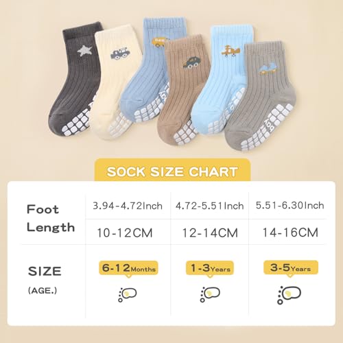 Image of 9 Pairs Toddler Non Slip Cotton Crew Socks with Anti-slip Dots for Infant Baby Boys Girls Dark Blue