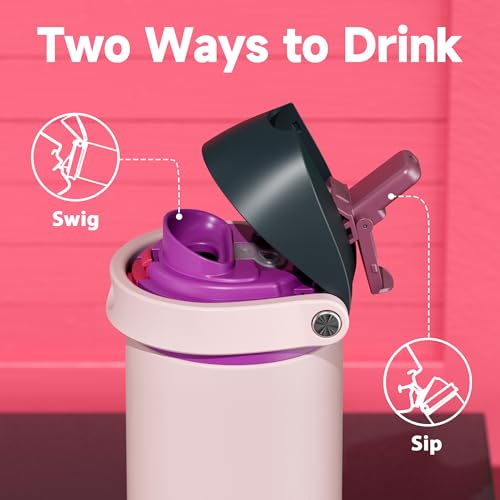 Image of 24 oz Insulated Water Bottle for Sports: Meoky Stainless Steel Water Bottle with Straw and Spout Lid - Leak Proof, Cold for 24 Hours, Fits in Car Cup Holder, BPA-Free for Women Travel, Dreamy Field