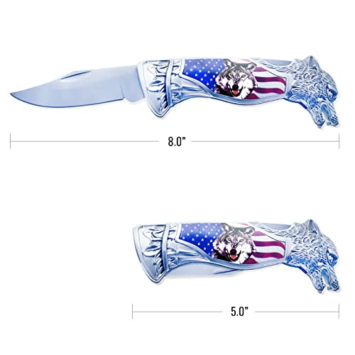 ASR Outdoor Lockback Folding Wolf Pocket Knife Collectible Gift, 8 inch - Thumbnail 6